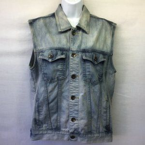 Agile Denim Women's Blue Denim Vest Sleeveless Buttons 4 Pockets Tie Dyed Faded